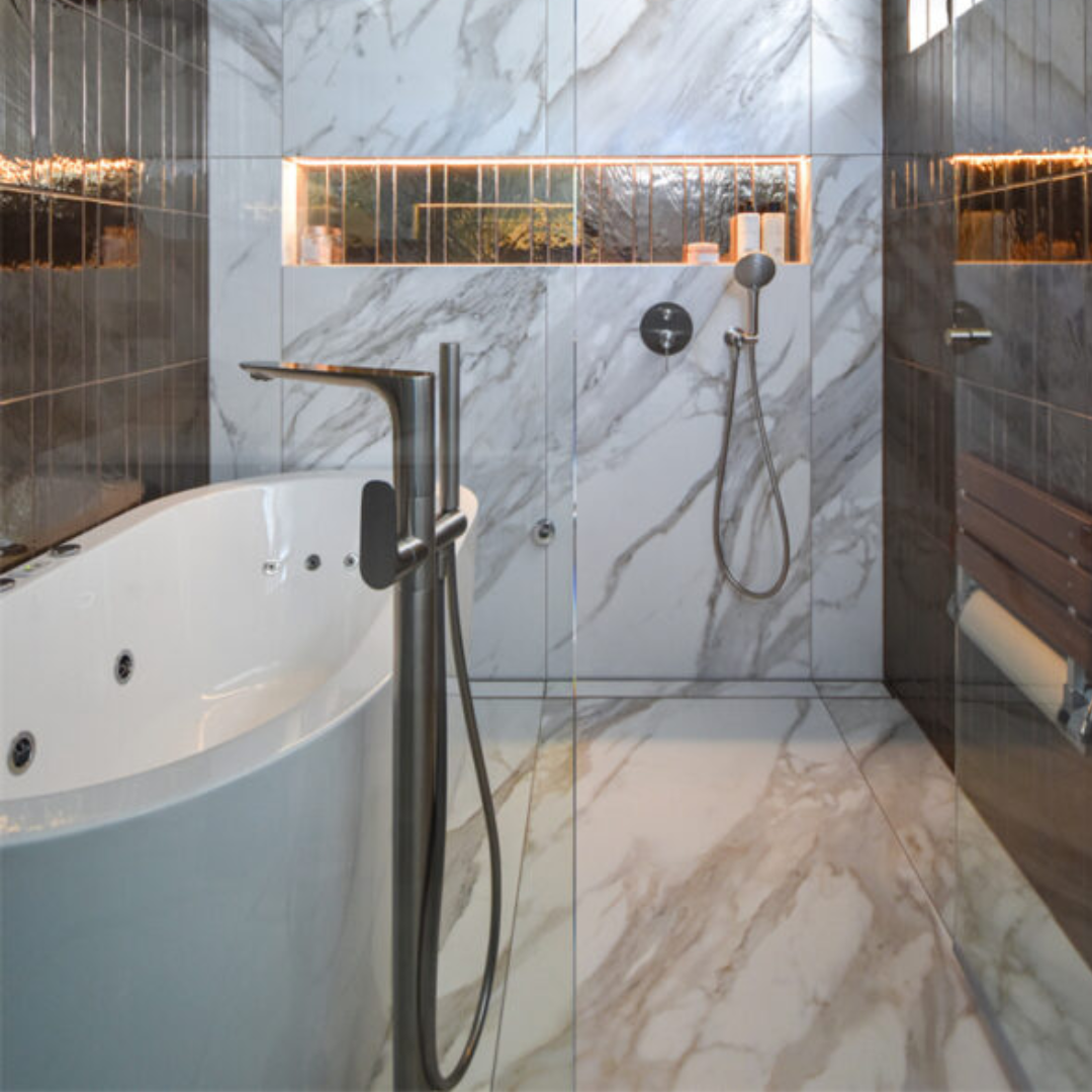 Vrijstaande badmengkraan Portofino - Staafhanddouche - Gun metal grey