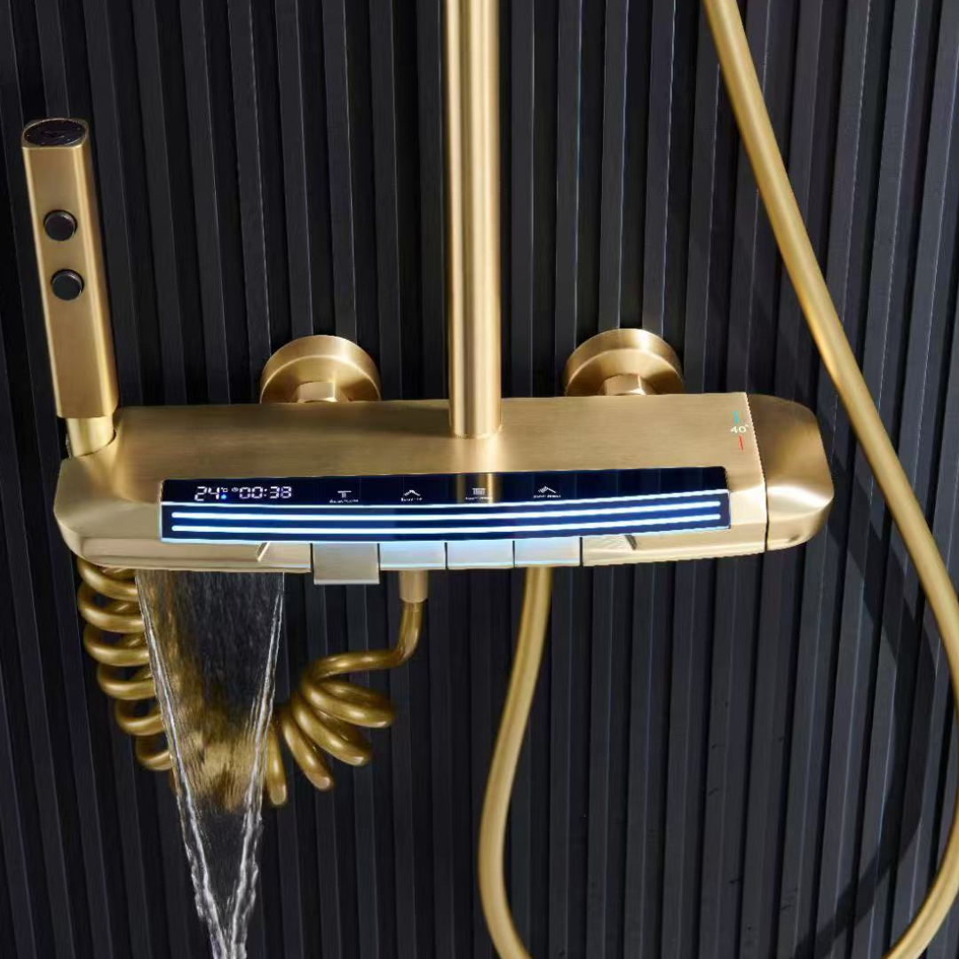 Thermostatische Opbouw Regendoucheset - Sandro - Geborsteld Goud