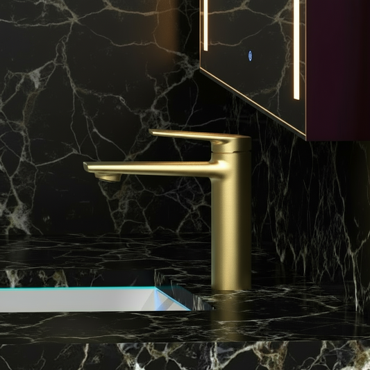 Opbouw wastafelkraan Diego  – Geborsteld goud - 15 × 13,7 × 4,4 cm