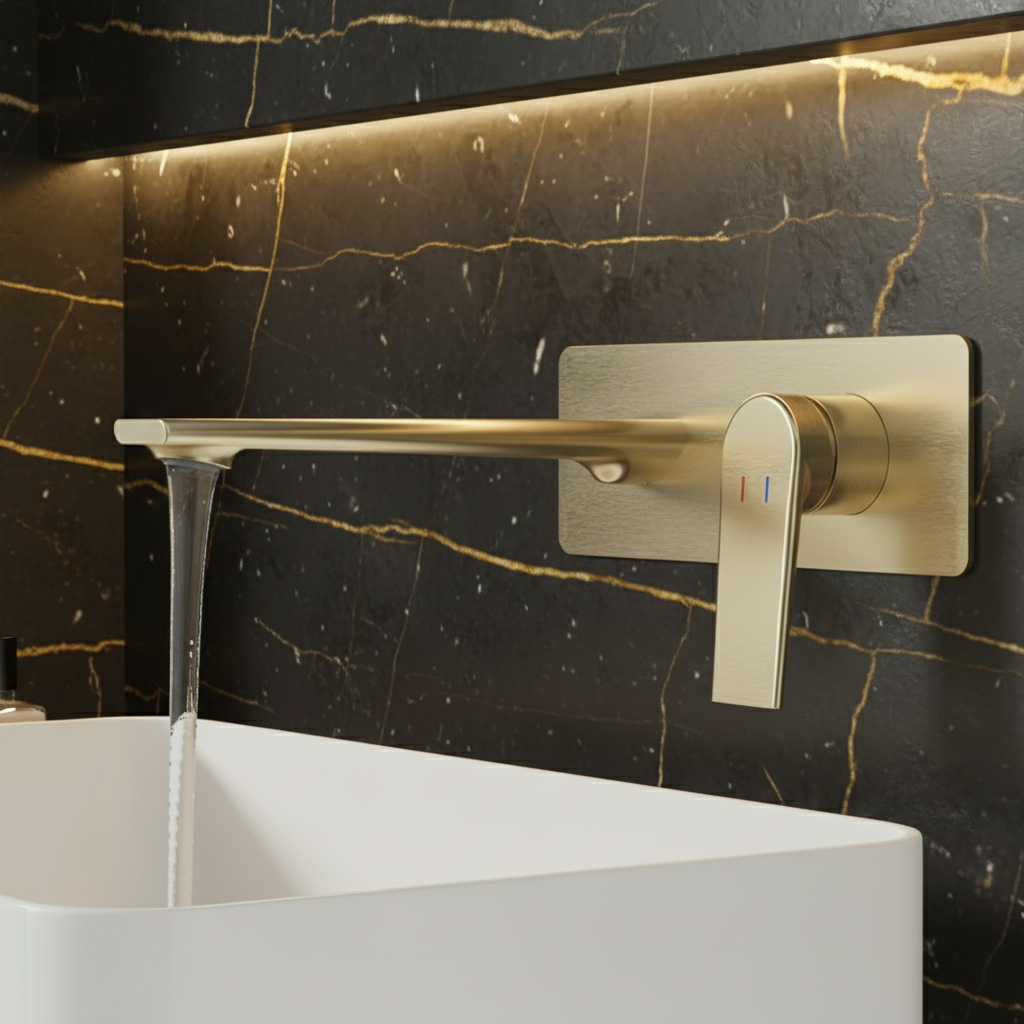 Inbouw wastafelkraan Diego  – Geborsteld goud - Incl. inbouwdeel - 22,5 × 11 × 20 cm