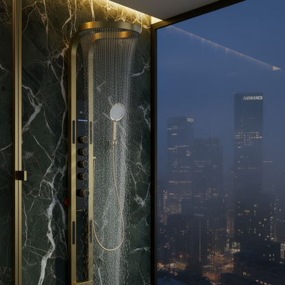 Thermostatisch Douchepaneel Marcelo – Digitale Display - Geborsteld goud - 182 × 40 × 52 cm