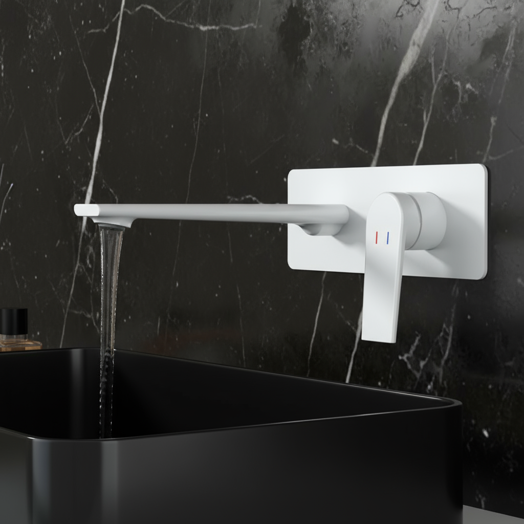 Inbouw wastafelkraan Diego  – Mat wit - Incl. inbouwdeel - 22,5 × 11 × 20 cm