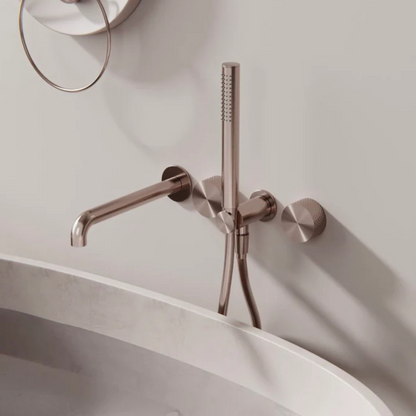 Inbouw badmengkraan Valencia - Staafhanddouche en uitloop - Zonder achterplaat - Brushed gold