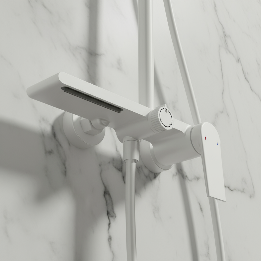 Opbouw regendoucheset Cynthia - Mat wit - 130 × 35 × 25 cm