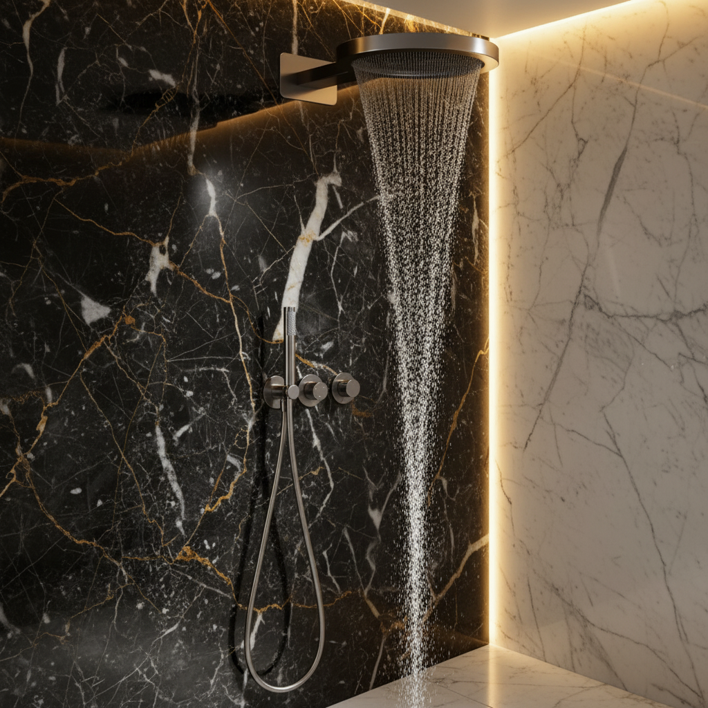 Thermostatische Inbouw Regendoucheset Marino – Digitale display - Waterval & Staafhanddouche – Chroom - Incl. inbouwdeel