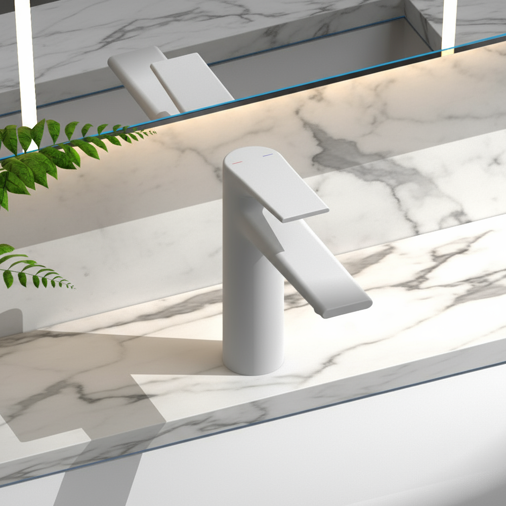 Opbouw wastafelkraan Diego  – Mat wit - 15 × 13,7 × 4,4 cm