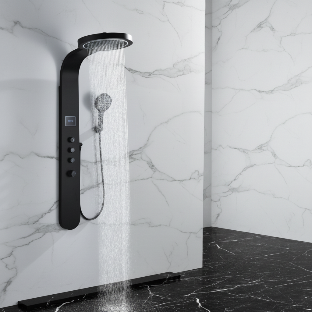 Douchepaneel Elena - LED - Digitaal display - Mat zwart- 145 × 18 × 65 cm