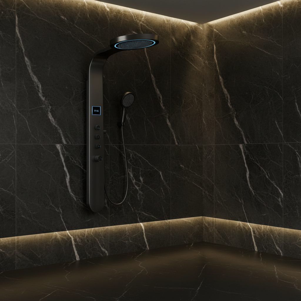 Douchepaneel Elena - LED - Digitaal display - Gunmetal grey - 145 × 18 × 65 cm