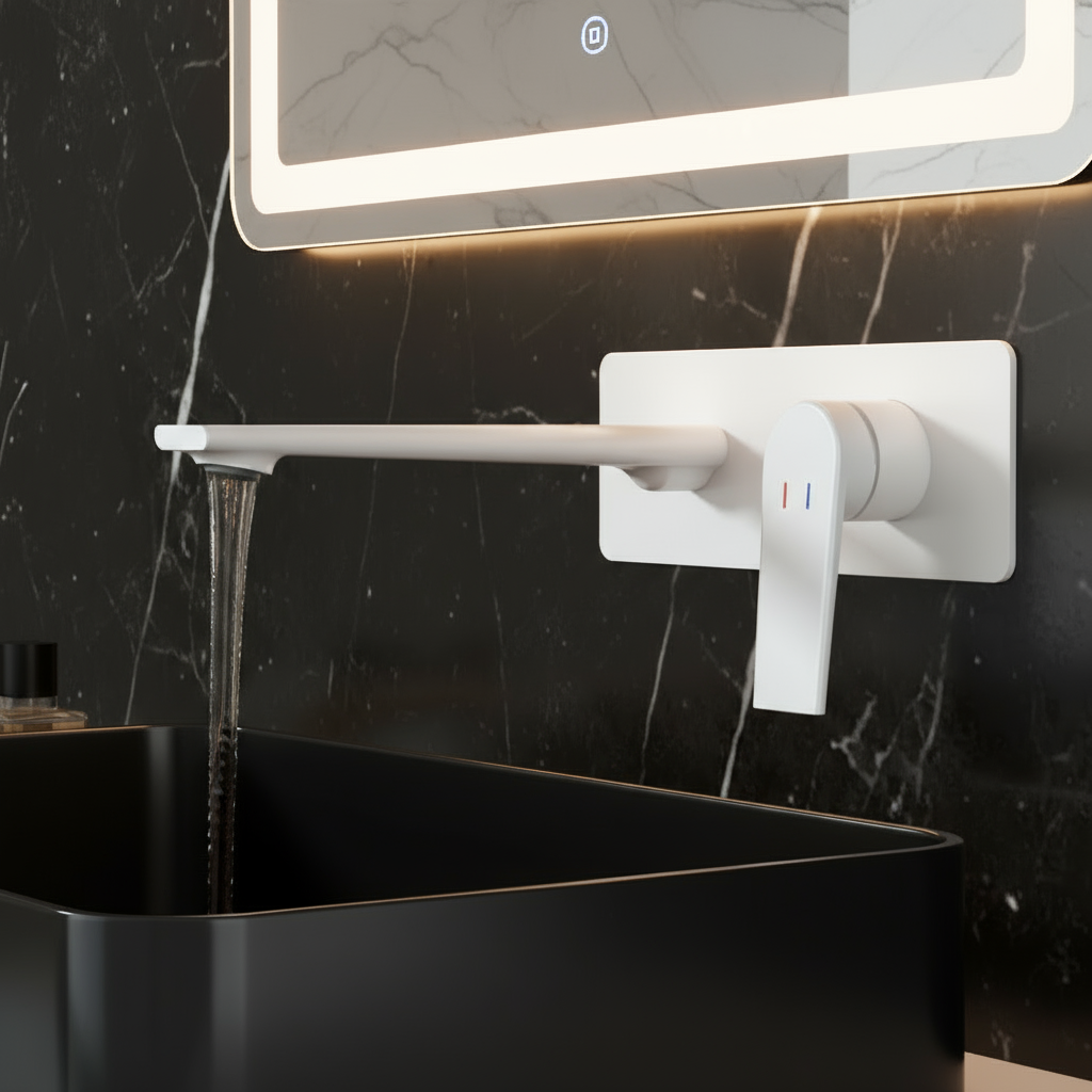 Inbouw wastafelkraan Diego  – Mat wit - Incl. inbouwdeel - 22,5 × 11 × 20 cm