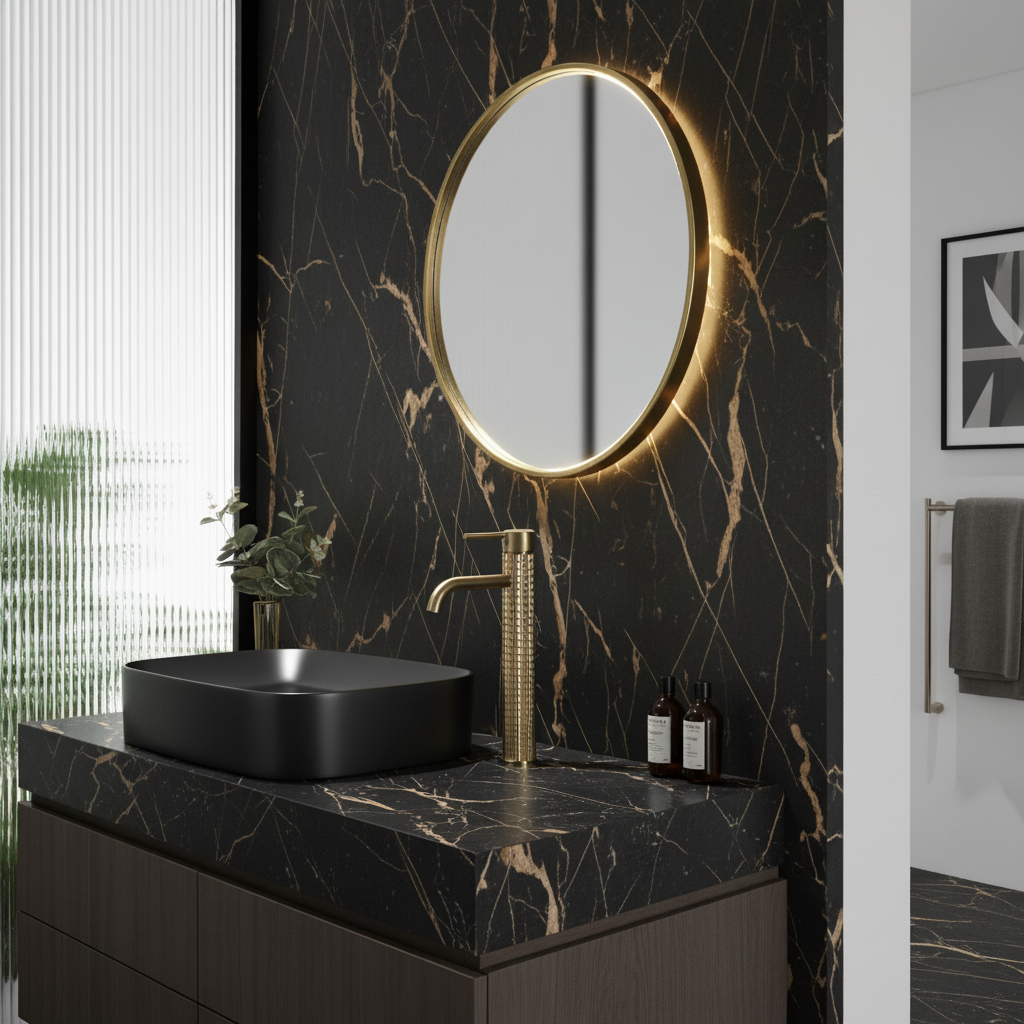 Hoge wastafelkraan Angelica - Geborsteld goud - 30,5 × 5,5 × 19 cm