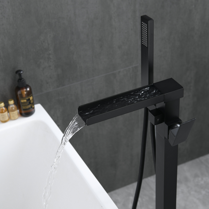 Vrijstaande Badkraan Lisandro – Watervaluitloop – Mat zwart - 87 × 22 × 15 cm