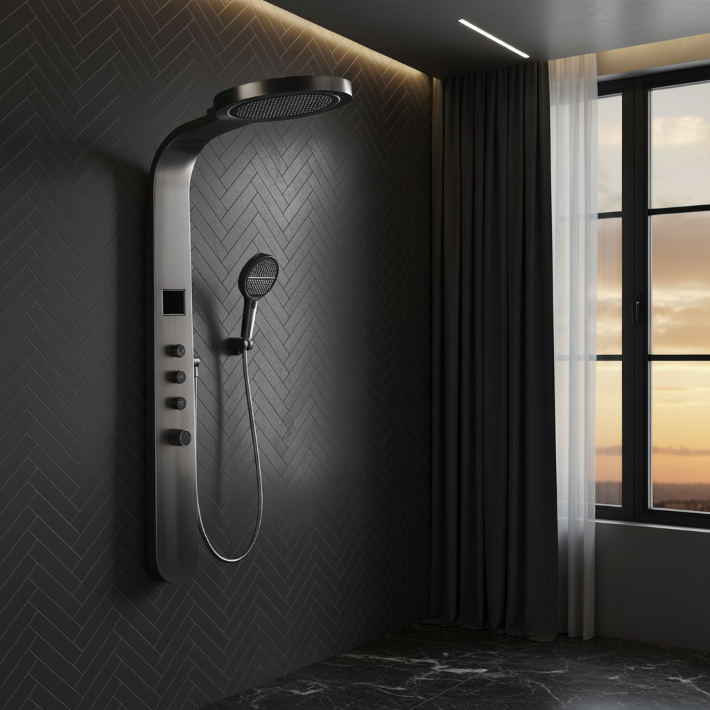 Douchepaneel Elena - LED - Digitaal display - Gunmetal grey - 145 × 18 × 65 cm