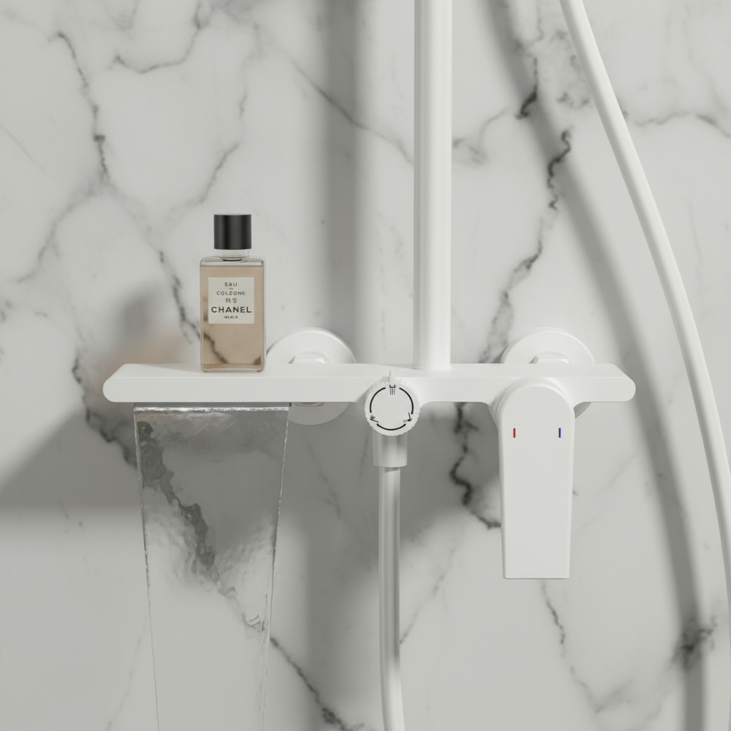 Opbouw regendoucheset Cynthia - Mat wit - 130 × 35 × 25 cm