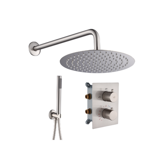 Thermostatische Inbouw Regendoucheset -  Lina - Geborsteld nikkel