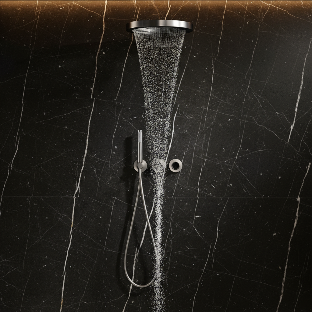 Thermostatische Inbouw Regendoucheset Marino – Digitale display - Waterval & Staafhanddouche – Gunmetal Grey - Incl. inbouwdeel