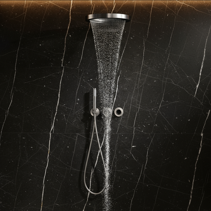 Thermostatische Inbouw Regendoucheset Marino – Digitale display - Waterval & Staafhanddouche – Gunmetal Grey - Incl. inbouwdeel