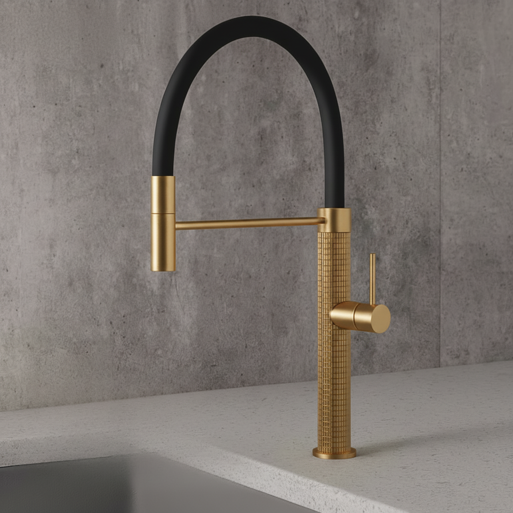 Semi-professionele Keukenkraan Angelica – Uittrekbare Uitloop – Geborsteld goud - 52.9 × 24.9 × 5.5 cm