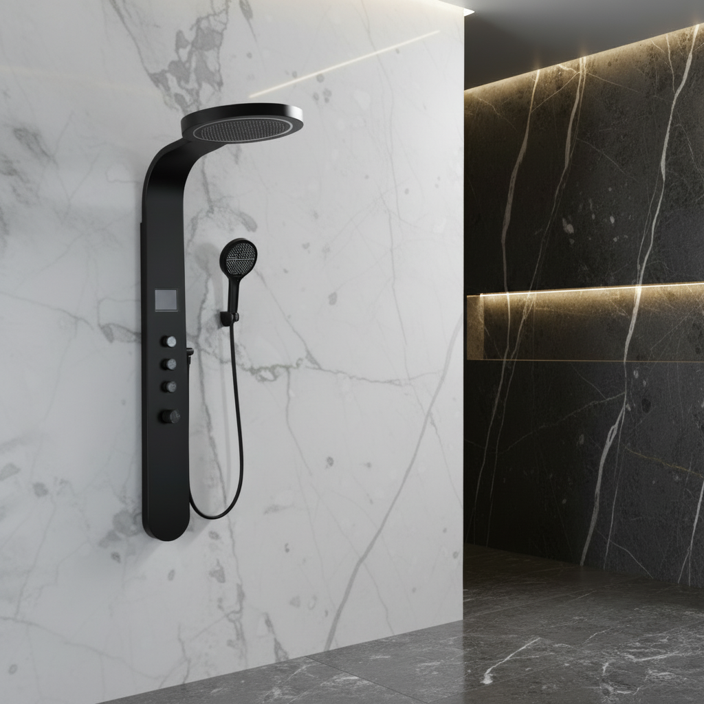 Douchepaneel Elena - LED - Digitaal display - Mat zwart- 145 × 18 × 65 cm