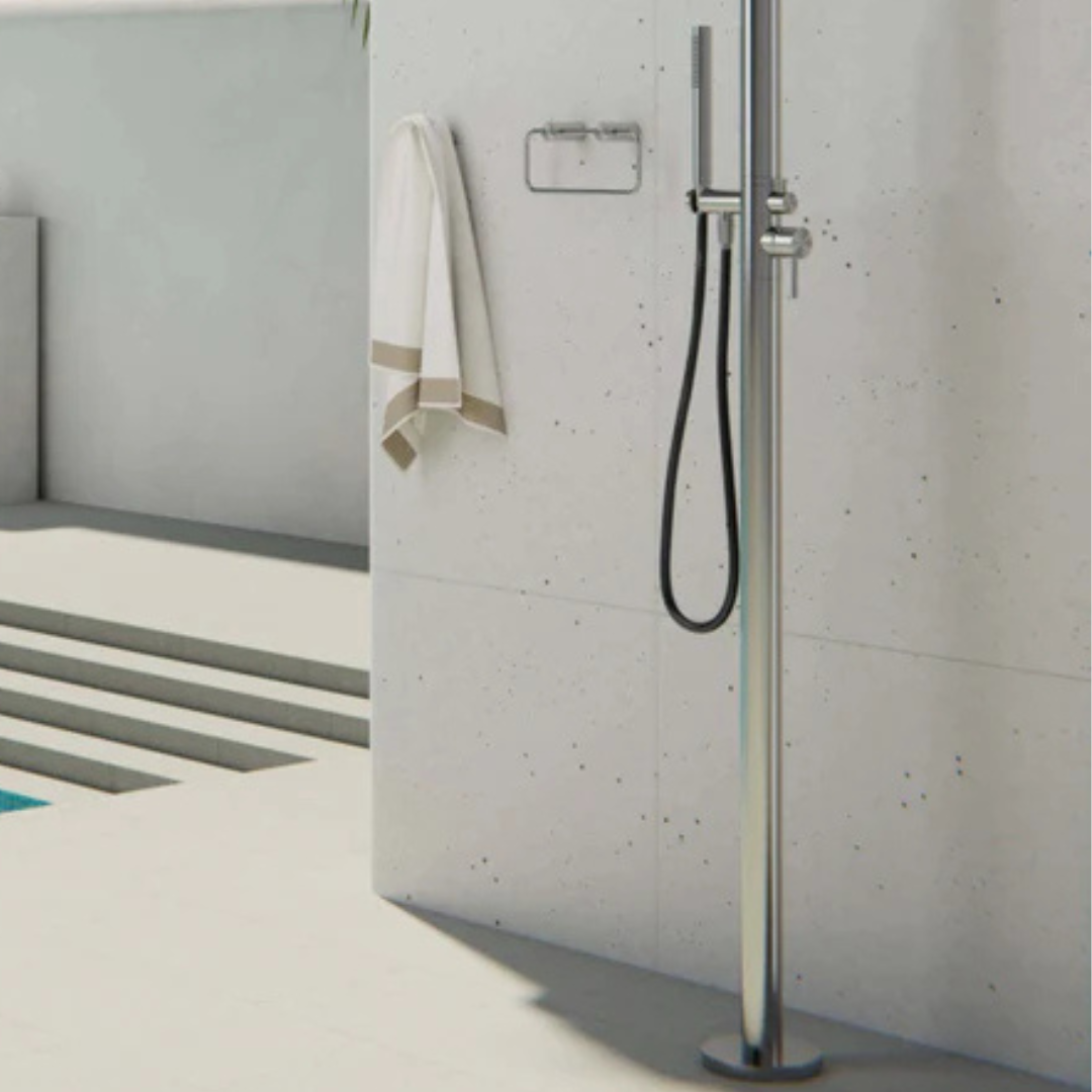 Buitendoucheset Capri – Vrijstaand – Regendouche & Staafhanddouche - Brushed nickel