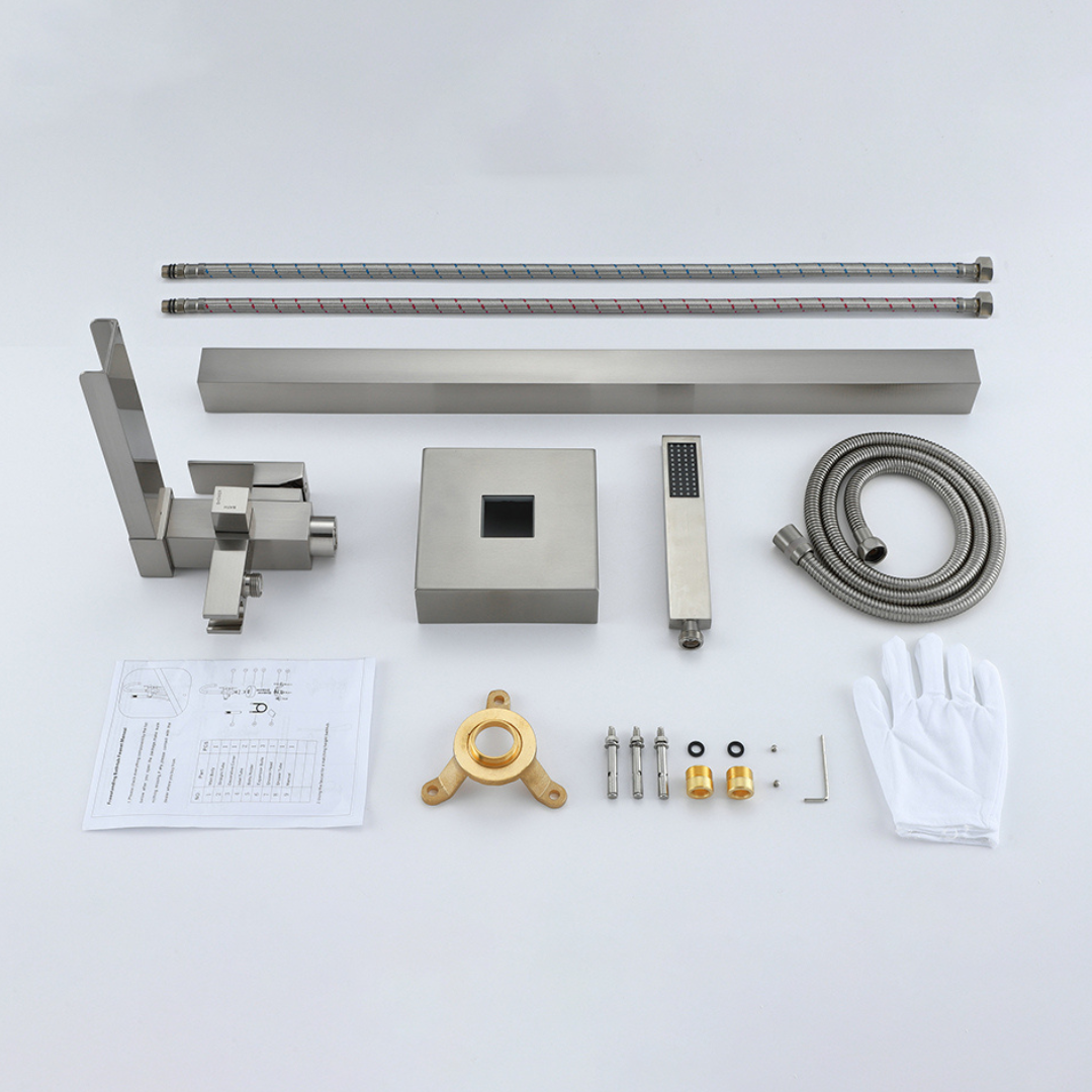 Vrijstaande Badkraan Lisandro – Watervaluitloop – Geborsteld nikkel - 87 × 22 × 15 cm