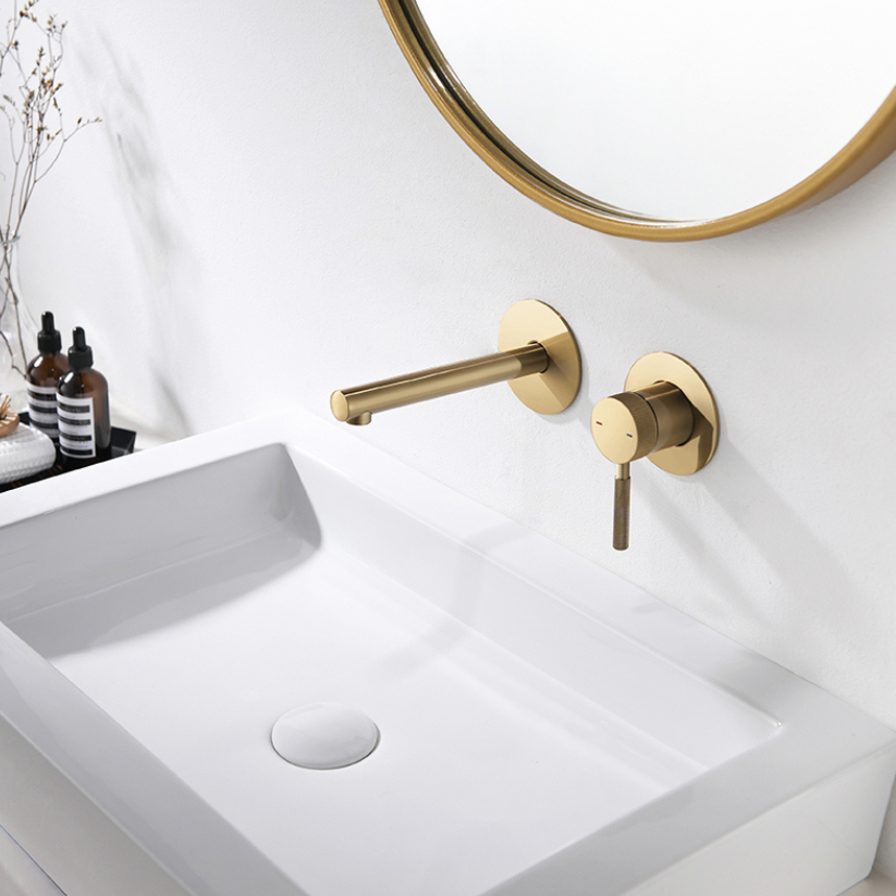 Inbouw wastafelkraan Taylor - Geborsteld goud - Incl. inbouwdeel