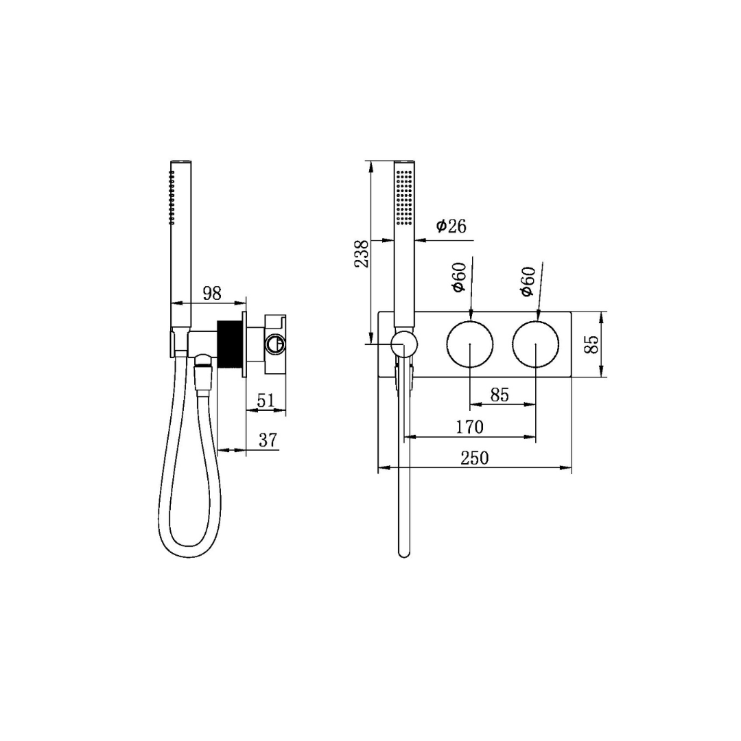 Inbouw douchemengkranen Valencia - Staafhanddouche - Brushed nickel