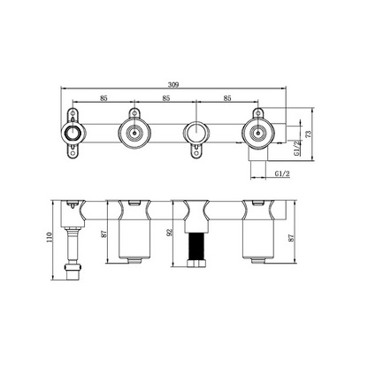 Inbouw badmengkraan Valencia - Staafhanddouche en uitloop - Brushed nickel