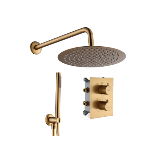 Thermostatische Inbouw Regendoucheset - Lina - Geborsteld goud