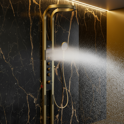 Thermostatisch Douchepaneel Marcelo – Digitale Display - Geborsteld goud - 182 × 40 × 52 cm