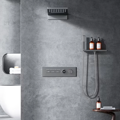 Thermostatisch Inbouw Regendoucheset - Isabella - Gun Grey - Met Digitaal Display - Waterval