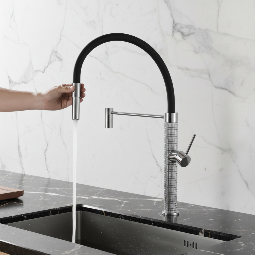 Semi-professionele Keukenkraan Angelica – Uittrekbare Uitloop – Chroom- 52.9 × 24.9 × 5.5 cm