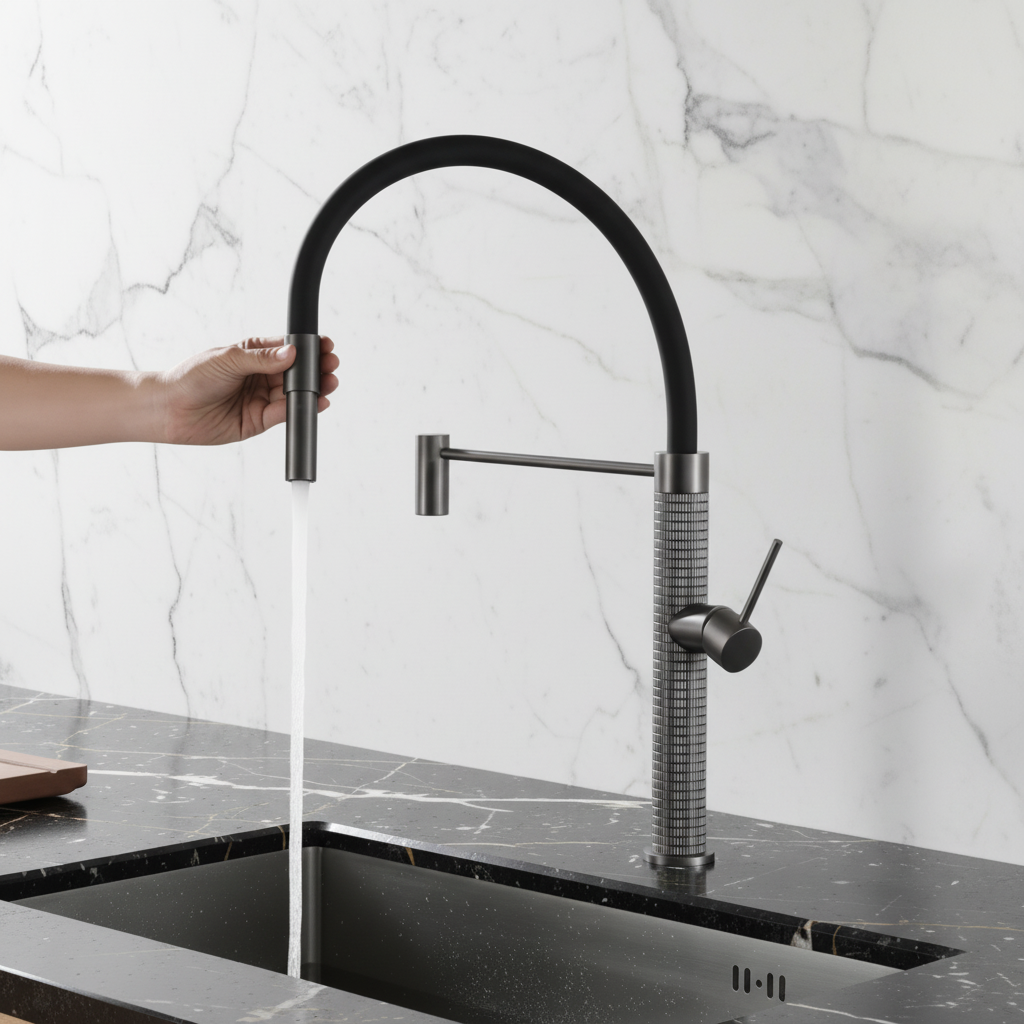 Semi-professionele Keukenkraan Angelica – Uittrekbare Uitloop – Gunmetal Grey - 52.9 × 24.9 × 5.5 cm