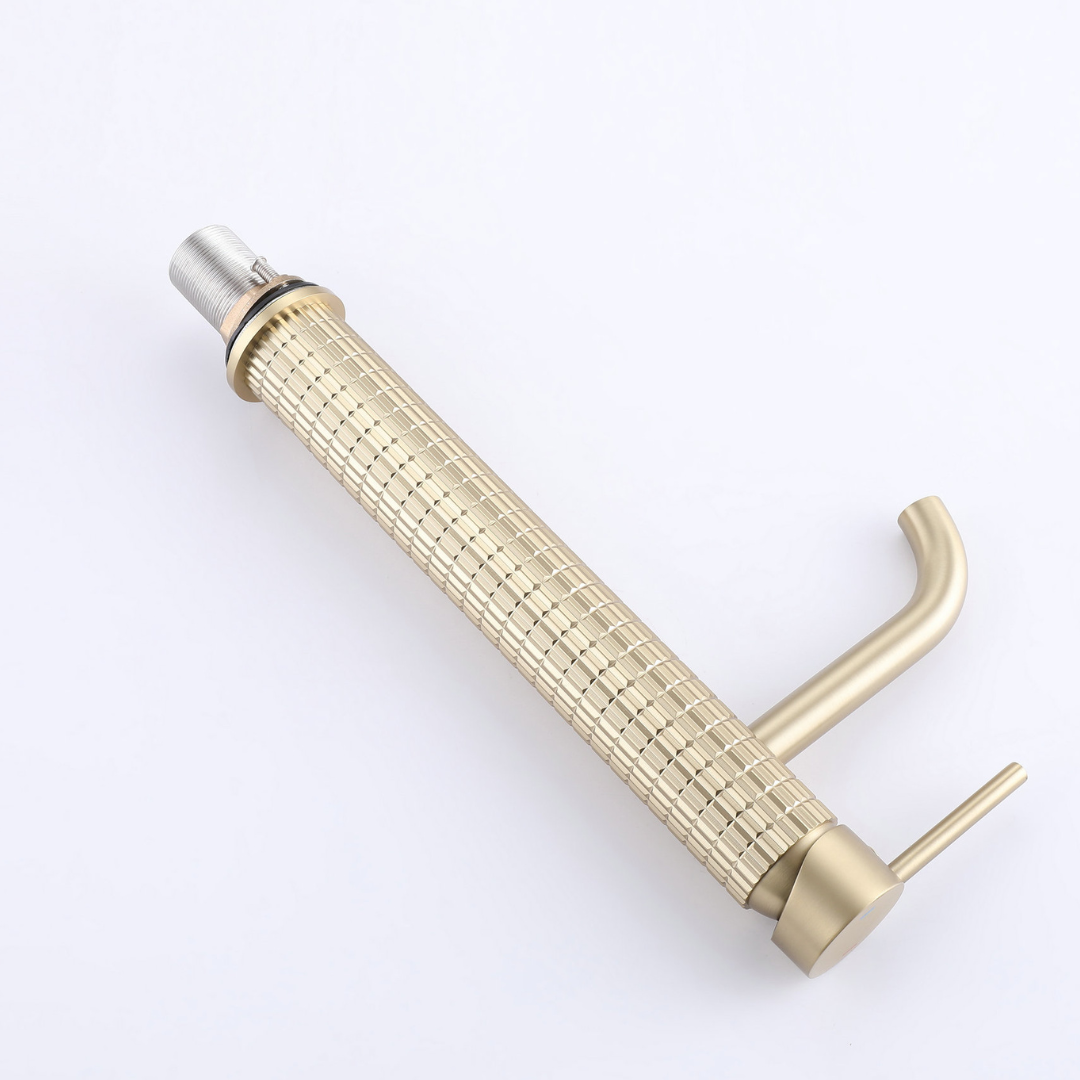 Hoge wastafelkraan Angelica - Geborsteld goud - 30,5 × 5,5 × 19 cm