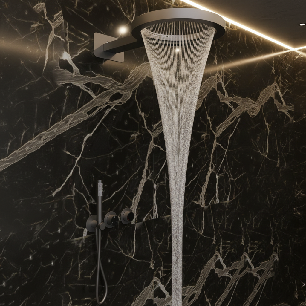 Thermostatische Inbouw Regendoucheset Marino – Digitale display - Waterval & Staafhanddouche – Gunmetal Grey - Incl. inbouwdeel