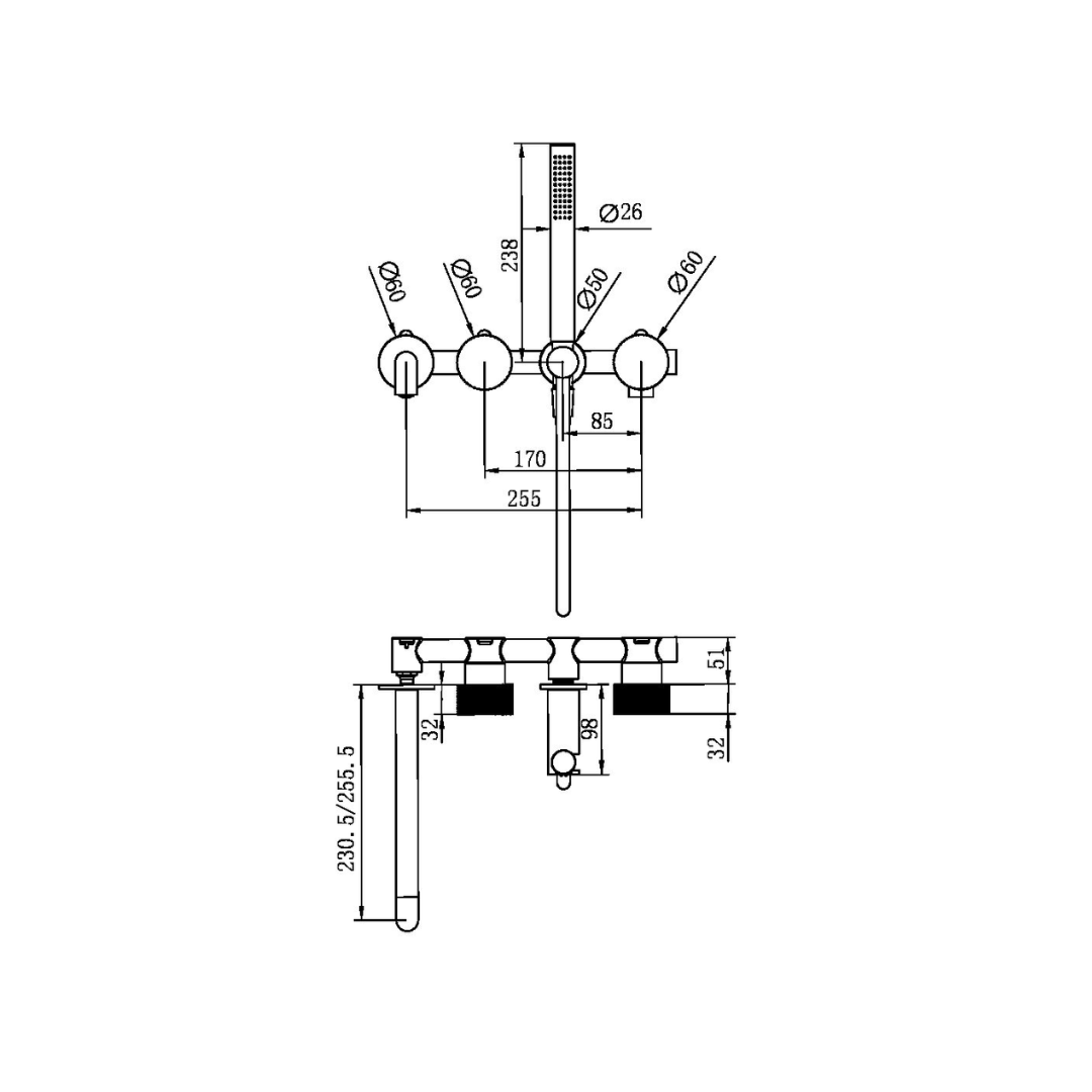 Inbouw badmengkraan Valencia - Staafhanddouche en uitloop - Zonder achterplaat - Brushed nickel