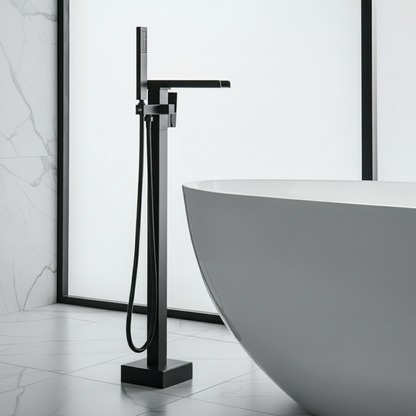 Vrijstaande Badkraan Lisandro – Watervaluitloop – Mat zwart - 87 × 22 × 15 cm
