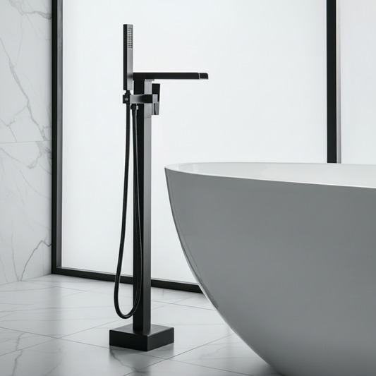 Vrijstaande Badkraan Lisandro – Watervaluitloop – Mat zwart - 87 × 22 × 15 cm