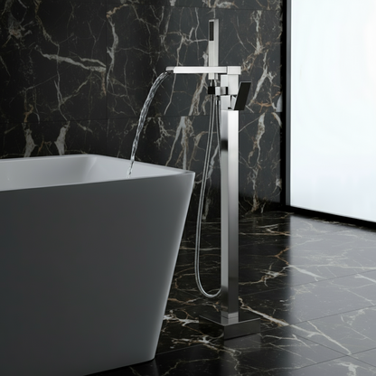 Vrijstaande Badkraan Lisandro – Watervaluitloop – Geborsteld nikkel - 87 × 22 × 15 cm