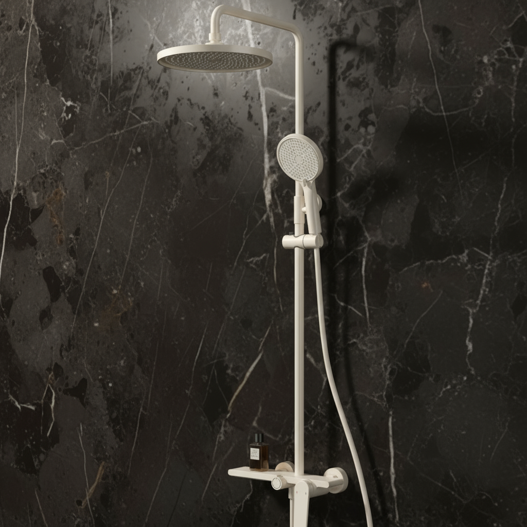 Opbouw regendoucheset Cynthia - Creme wit - 130 × 35 × 25 cm