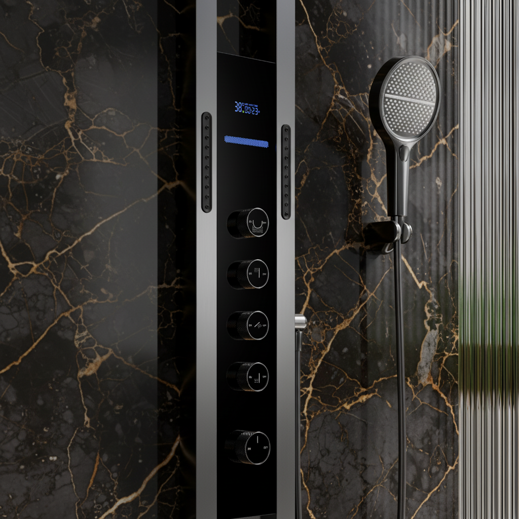 Thermostatisch Douchepaneel Marcelo – Digitale Display - Gunmetal Grey - 182 × 40 × 52 cm