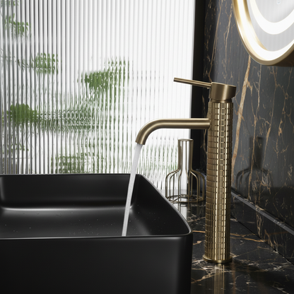 Hoge wastafelkraan Angelica - Geborsteld goud - 30,5 × 5,5 × 19 cm