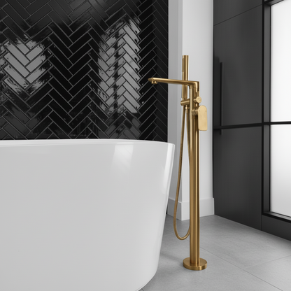 Vrijstaande badkraan Emilia - Geborsteld goud - 88 × 22 × 16 cm