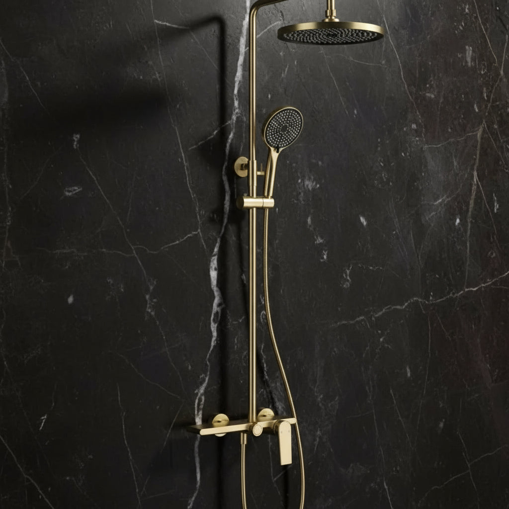 Opbouw regendoucheset Cynthia - Geborsteld goud - 130 × 35 × 25 cm