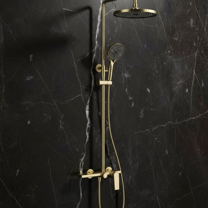 Opbouw regendoucheset Cynthia - Geborsteld goud - 130 × 35 × 25 cm