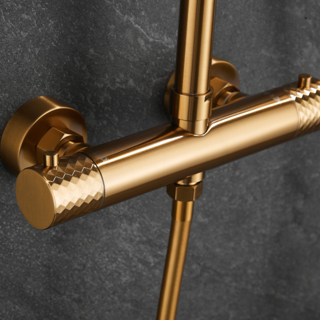 Thermostatisch opbouw regendoucheset - Julio - Geborsteld goud