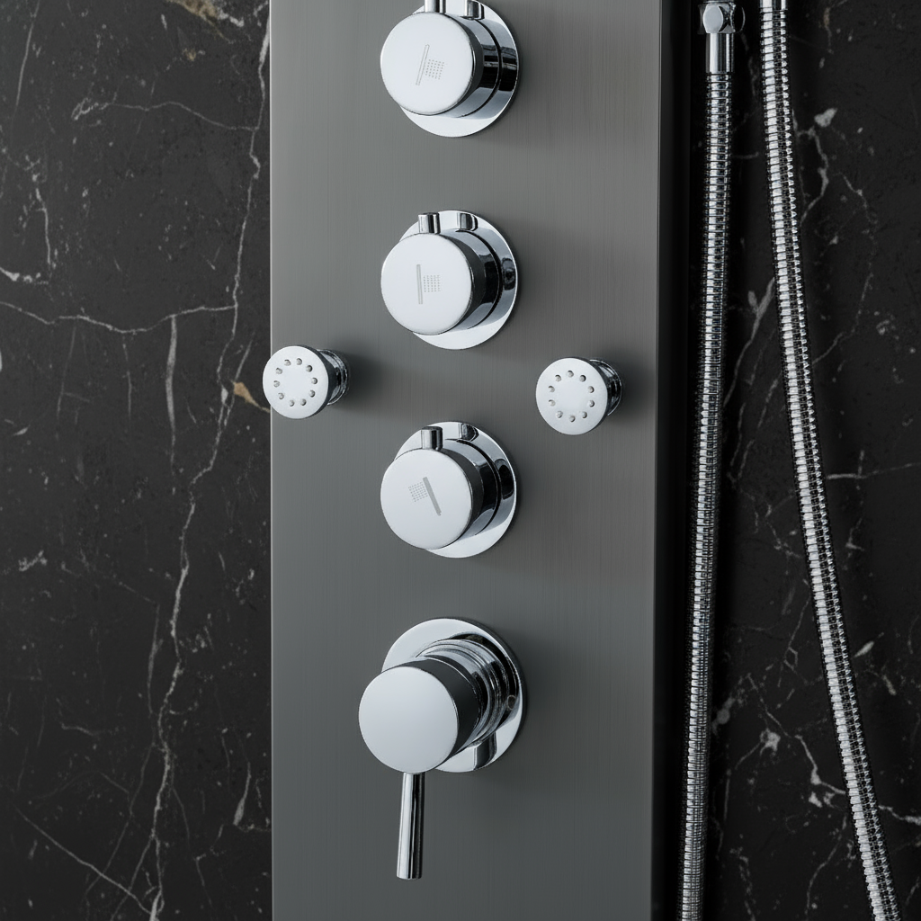 Douchepaneel Manuel – Waterval – Massagejets – Gunmetal grey, Chroom - 150 × 20 × 60 cm