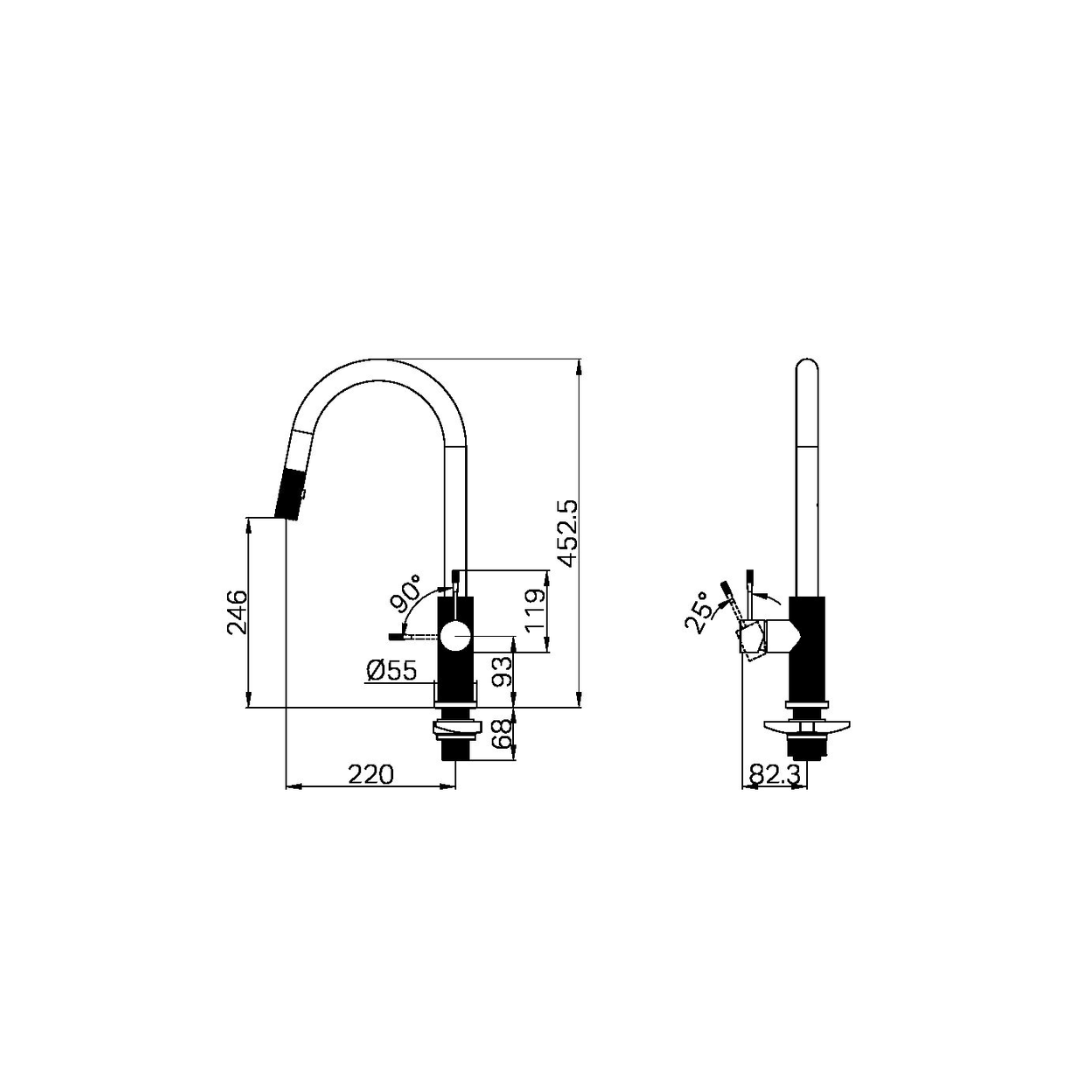 Keukenkraan Valencia – Uittrekbaar met sprayfunctie – Brushed bronze