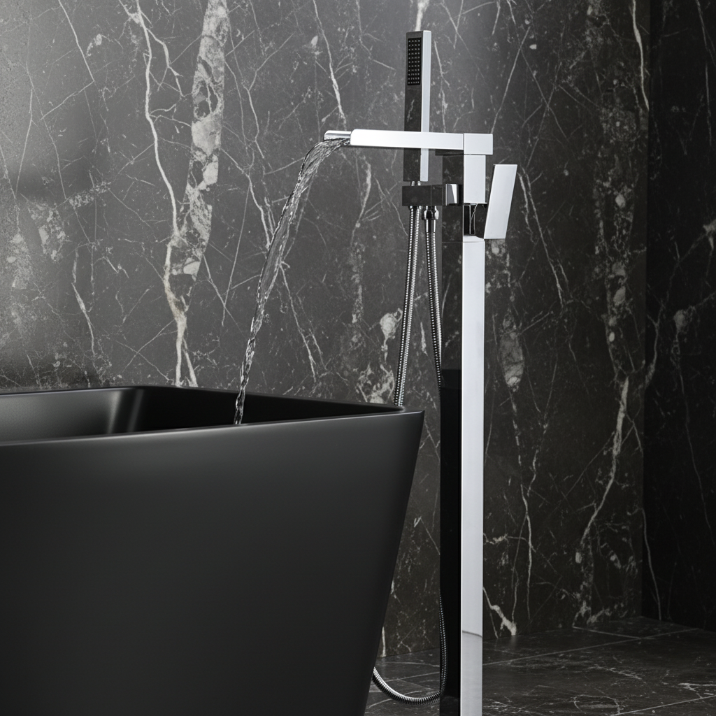 Vrijstaande Badkraan Lisandro – Watervaluitloop –  Chroom- 87 × 22 × 15 cm