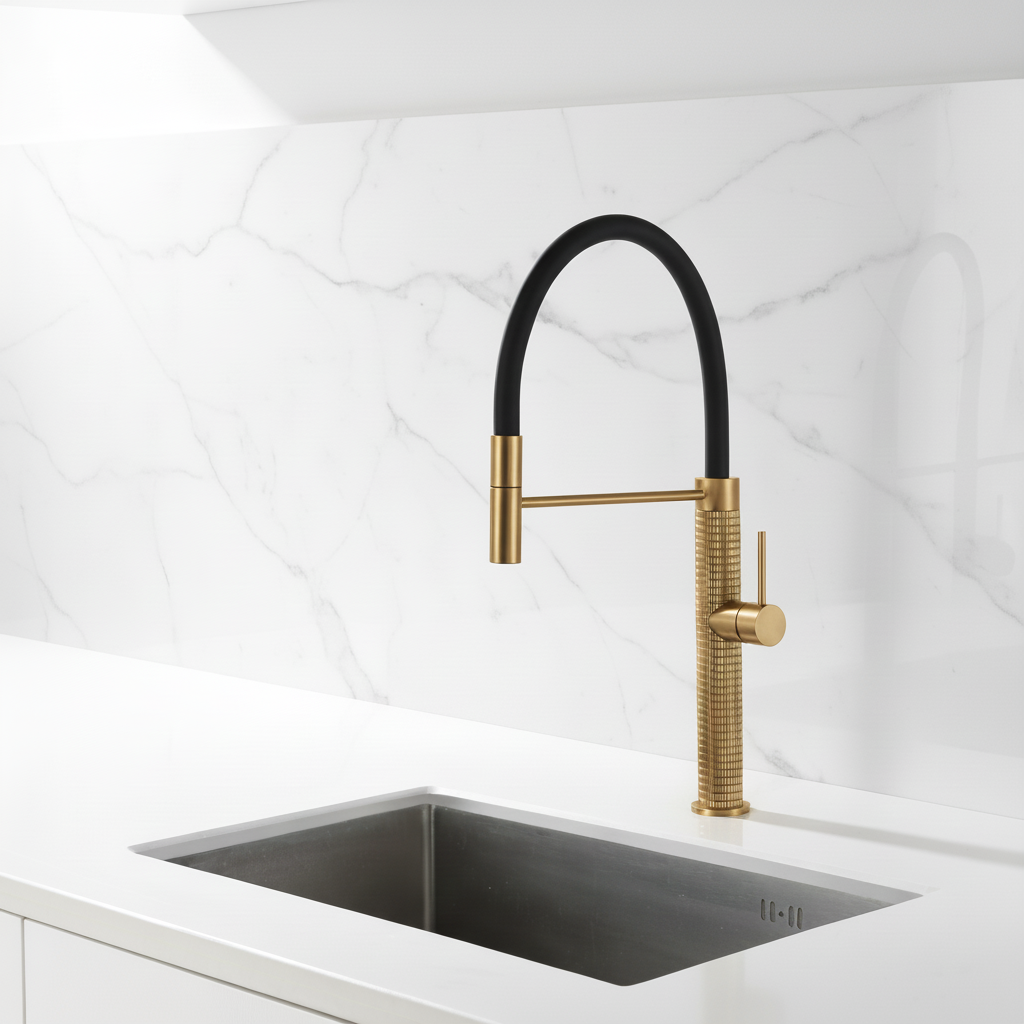 Semi-professionele Keukenkraan Angelica – Uittrekbare Uitloop – Geborsteld goud - 52.9 × 24.9 × 5.5 cm