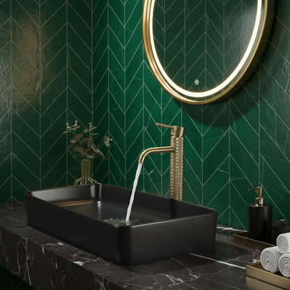 Hoge wastafelkraan Angelica - Geborsteld goud - 30,5 × 5,5 × 19 cm